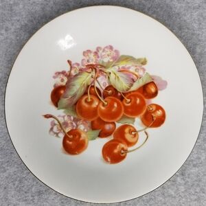 Cmielow Fine Porcelain Salad Dessert Plate Fruit Design Gold Rim Made In‎ Poland